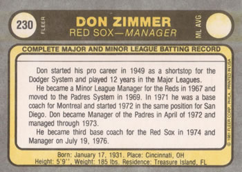 Don Zimmer  baseball card collectible - Main Image 2