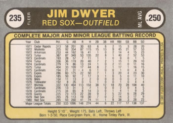Jim Dwyer  baseball card collectible - Main Image 2