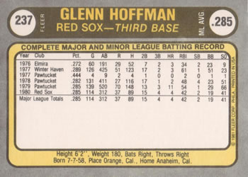 Glenn Hoffman  baseball card collectible - Main Image 2