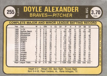 Doyle Alexander  baseball card collectible - Main Image 2