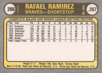 Rafael Ramirez  baseball card collectible - Main Image 2