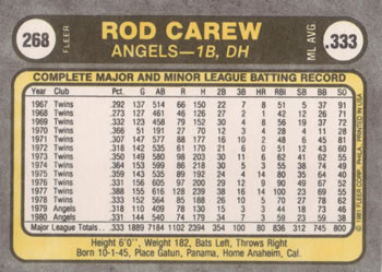 Rod Carew  baseball card collectible - Main Image 2