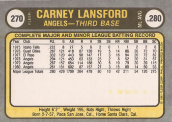 Carney Lansford  baseball card collectible - Main Image 2