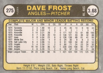 Dave Frost  baseball card collectible - Main Image 2