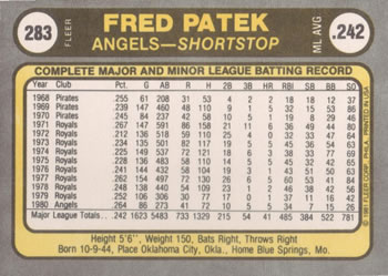 Fred Patek  baseball card collectible - Main Image 2