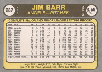 Jim Barr  baseball card collectible - Main Image 2