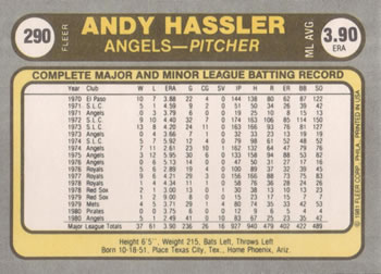 Andy Hassler  baseball card collectible - Main Image 2