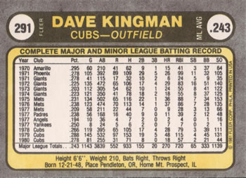Dave Kingman  baseball card collectible - Main Image 2