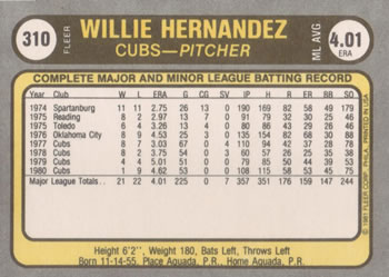 Willie Hernandez  baseball card collectible - Main Image 2