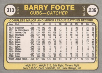 Barry Foote  baseball card collectible - Main Image 2