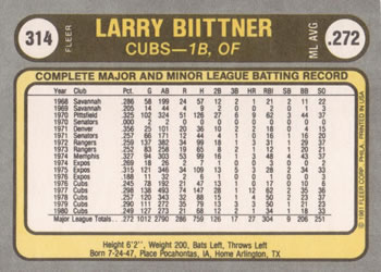 Larry Biittner  baseball card collectible - Main Image 2