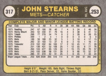 John Stearns  baseball card collectible - Main Image 2