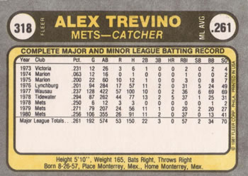 Alex Trevino  baseball card collectible - Main Image 2