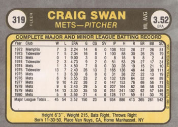 Craig Swan  baseball card collectible - Main Image 2