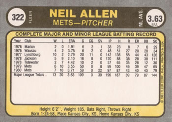 Neil Allen  baseball card collectible - Main Image 2