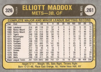 Elliott Maddox  baseball card collectible - Main Image 2