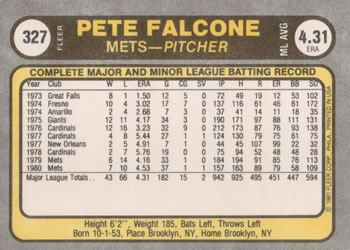 Pete Falcone  baseball card collectible - Main Image 2