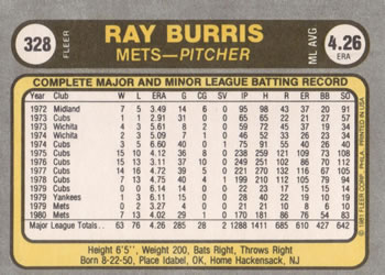 Ray Burris  baseball card collectible - Main Image 2