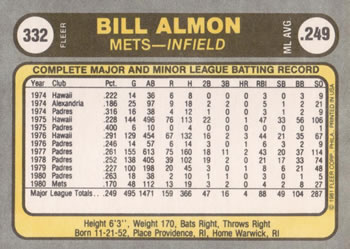 Bill Almon  baseball card collectible - Main Image 2
