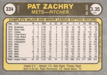 Pat Zachry  baseball card collectible - Main Image 2