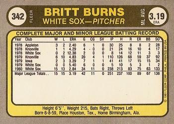 Britt Burns  baseball card collectible - Main Image 2