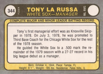 Tony LaRussa  baseball card collectible - Main Image 2