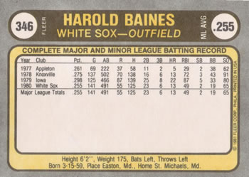 Harold Baines  baseball card collectible - Main Image 2