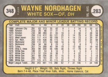 Wayne Nordhagen  baseball card collectible - Main Image 2