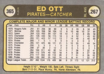 Ed Ott  baseball card collectible - Main Image 2