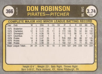 Don Robinson  baseball card collectible - Main Image 2