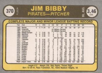 Jim Bibby  baseball card collectible - Main Image 2