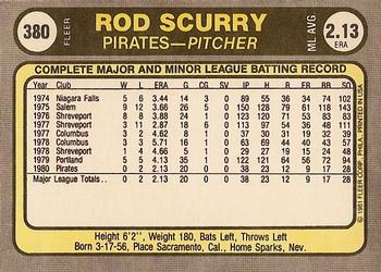 Rod Scurry  baseball card collectible - Main Image 2