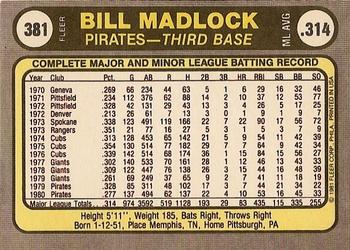 Bill Madlock  baseball card collectible - Main Image 2