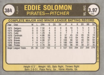 Eddie Solomon  baseball card collectible - Main Image 2