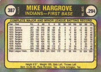 Mike Hargrove  baseball card collectible - Main Image 2