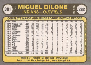 Miguel Dilone  baseball card collectible - Main Image 2