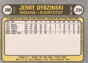 Jerry Dybzinski  baseball card collectible - Main Image 2