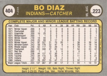 Bo Diaz  baseball card collectible - Main Image 2