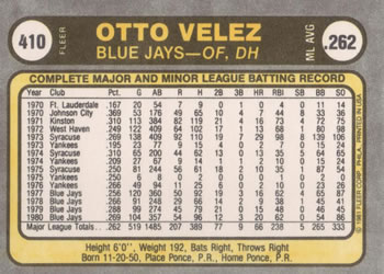Otto Velez  baseball card collectible - Main Image 2