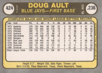 Doug Ault  baseball card collectible - Main Image 2