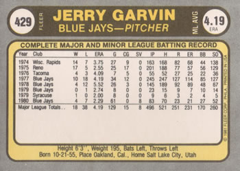 Jerry Garvin  baseball card collectible - Main Image 2