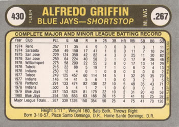 Alfredo Griffin  baseball card collectible - Main Image 2