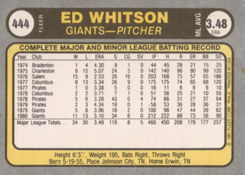 Ed Whitson  baseball card collectible - Main Image 2