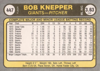 Bob Knepper  baseball card collectible - Main Image 2
