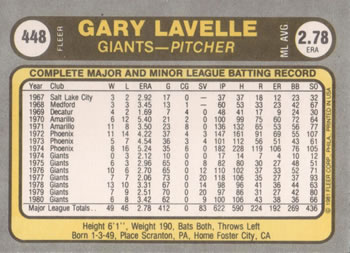 Gary Lavelle  baseball card collectible - Main Image 2