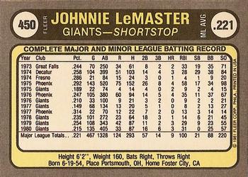 Johnnie LeMaster  baseball card collectible - Main Image 2