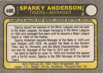 Sparky Anderson  baseball card collectible - Main Image 2