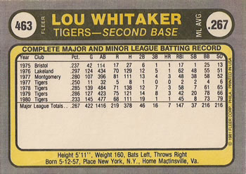 Lou Whitaker  baseball card collectible - Main Image 2