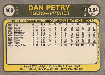 Dan Petry  baseball card collectible - Main Image 2
