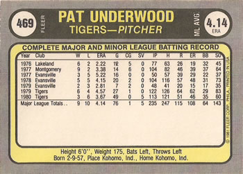 Pat Underwood  baseball card collectible - Main Image 2